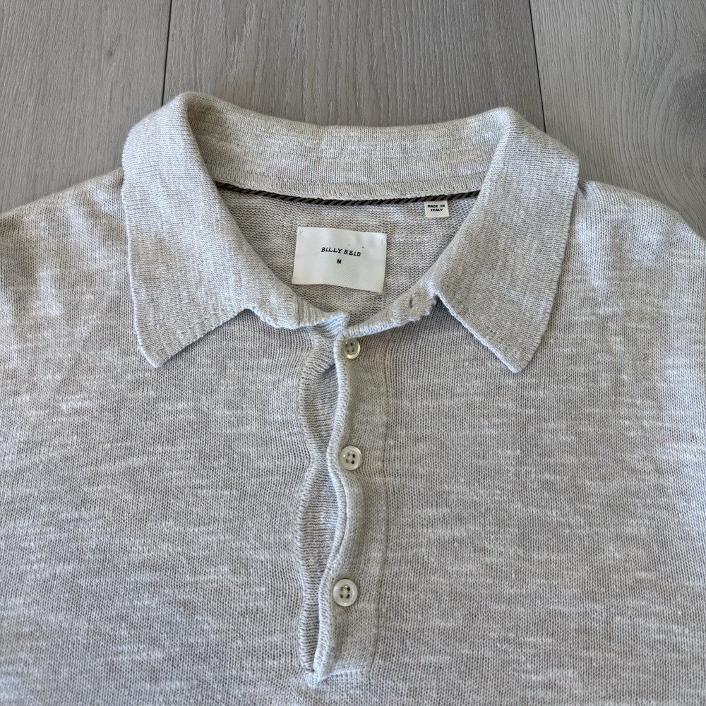 Billy Reid Cotton Linen Long Sleeve Sweater Polo Men's Size M Medium Italy